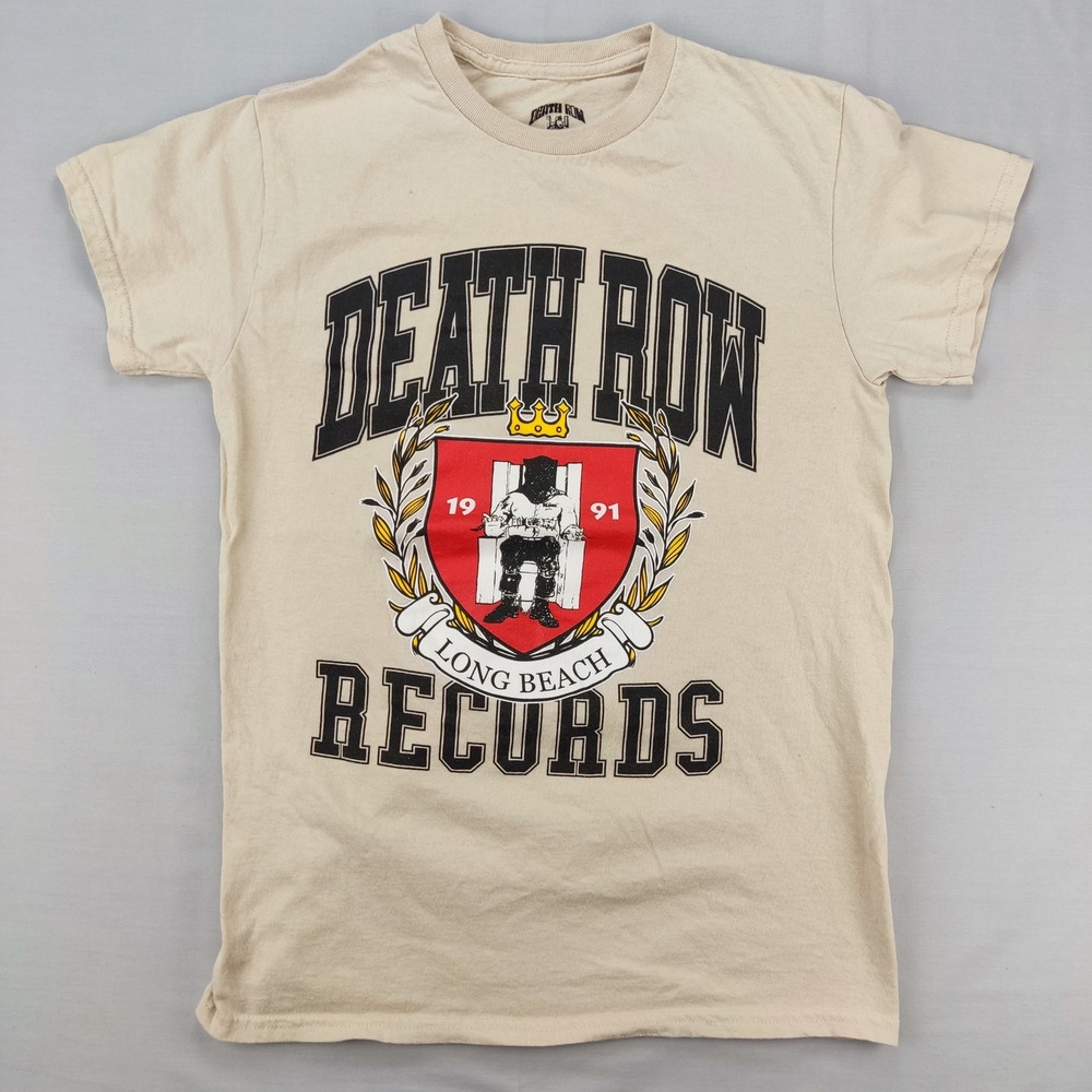 Death Row Records T-Shirt Mens Small‎ Tan Long Beach Crest Graphic Hip Hop Tee